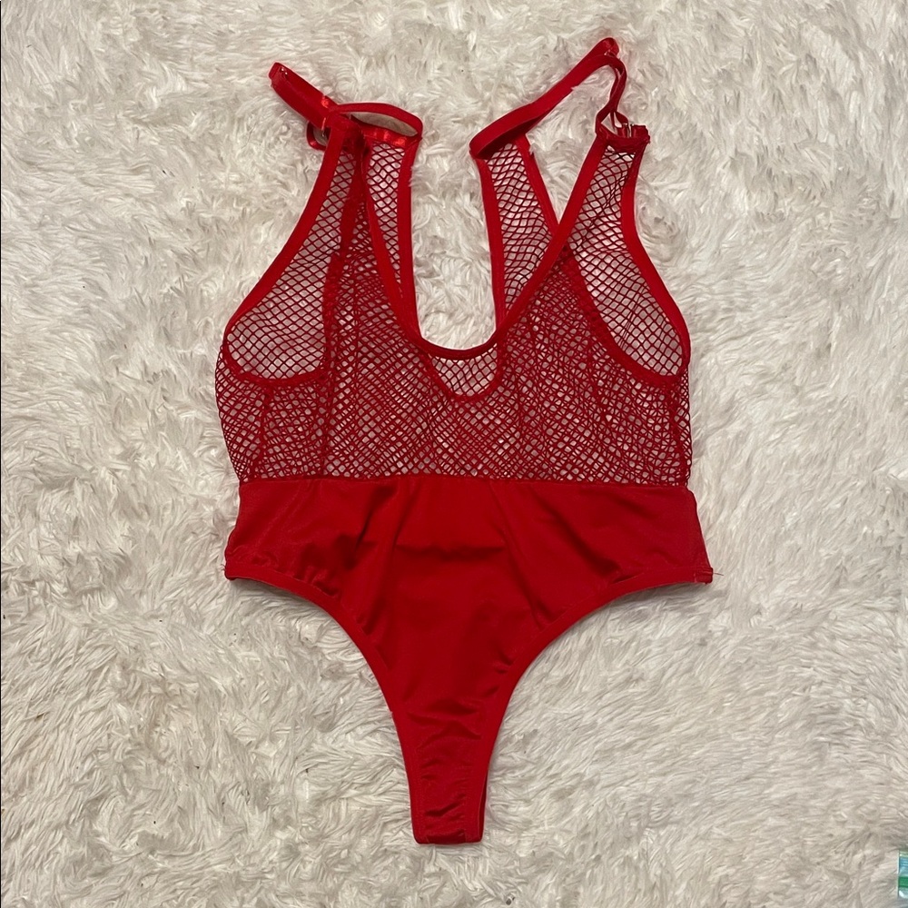 Red fishnet Bodysuit
